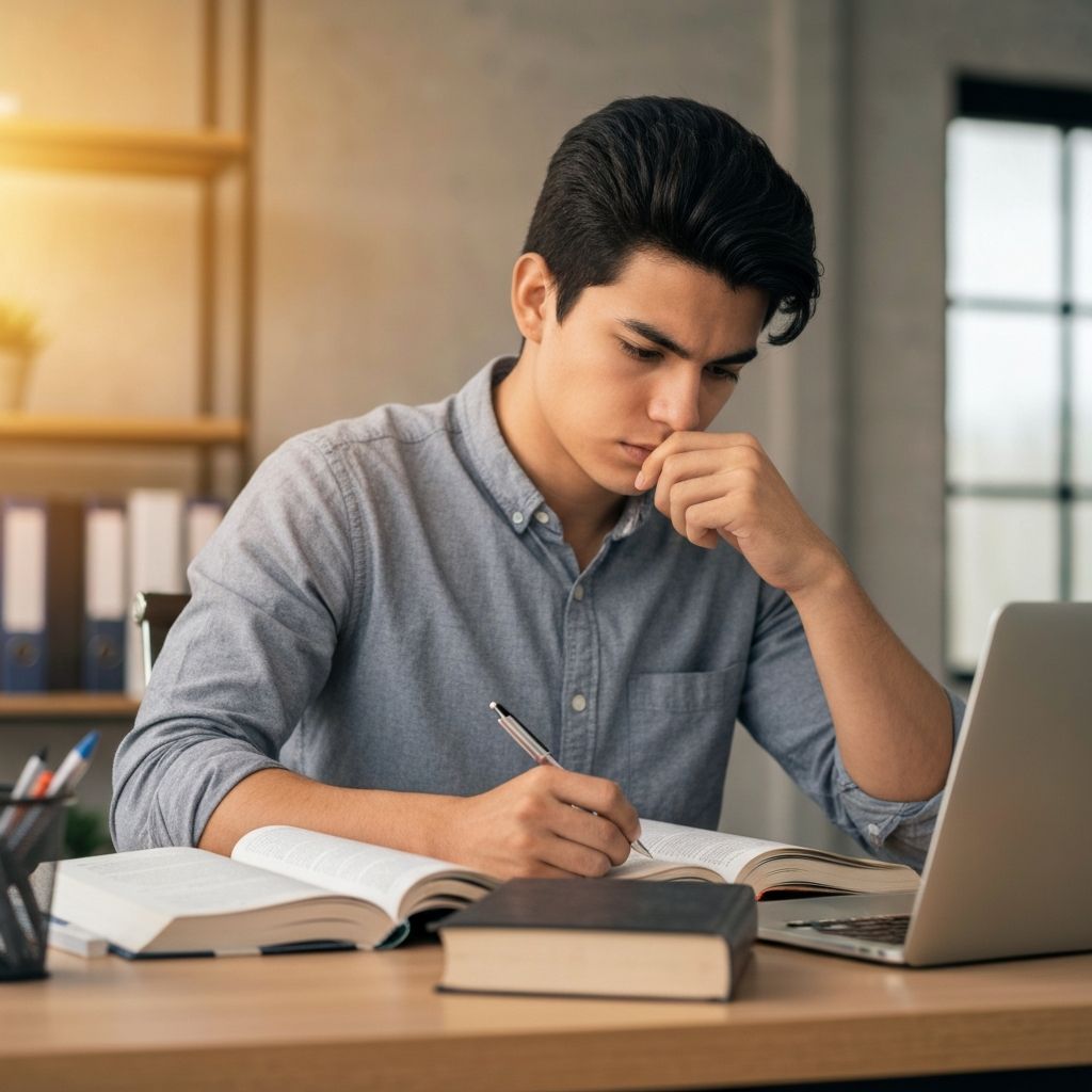 Estudiante preparándose para exámenes