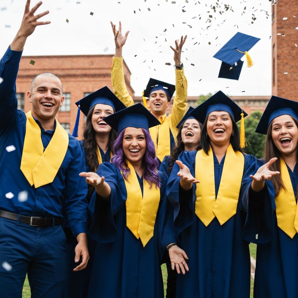 Estudiantes celebrando su éxito académico